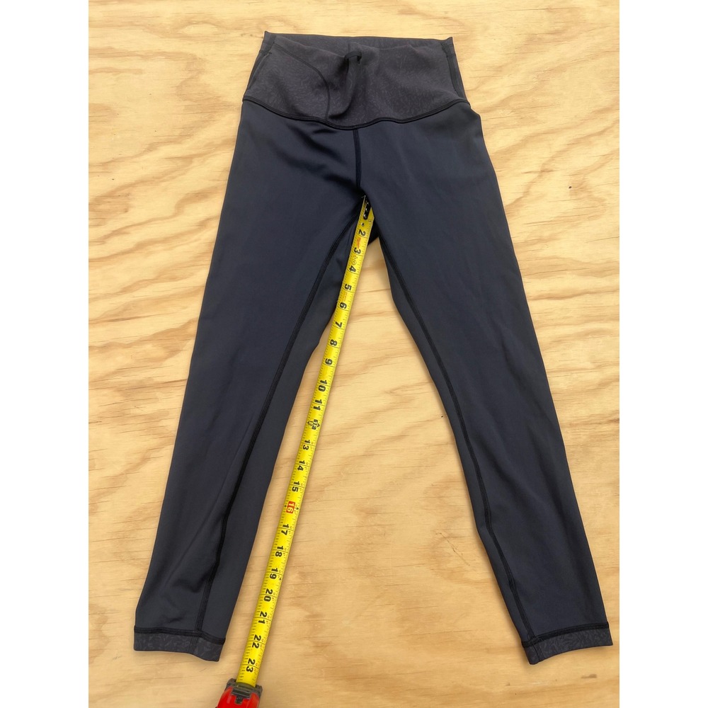 Lululemon High Rise Leggings Black Charcoal Grey Patterned Waistband Inseam 23in